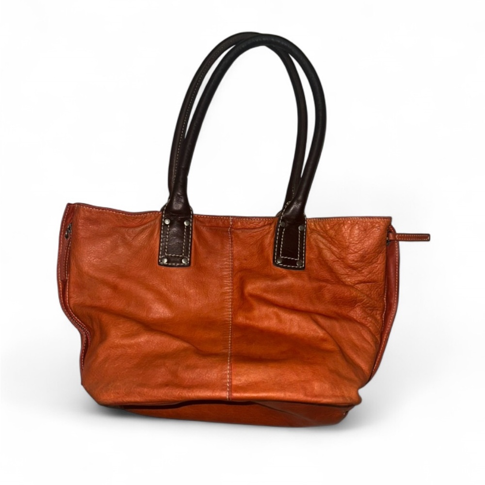 MARZIA Leather Shoulder Bag Tote Made in‎ Italy Double Handle Contrast Stitching